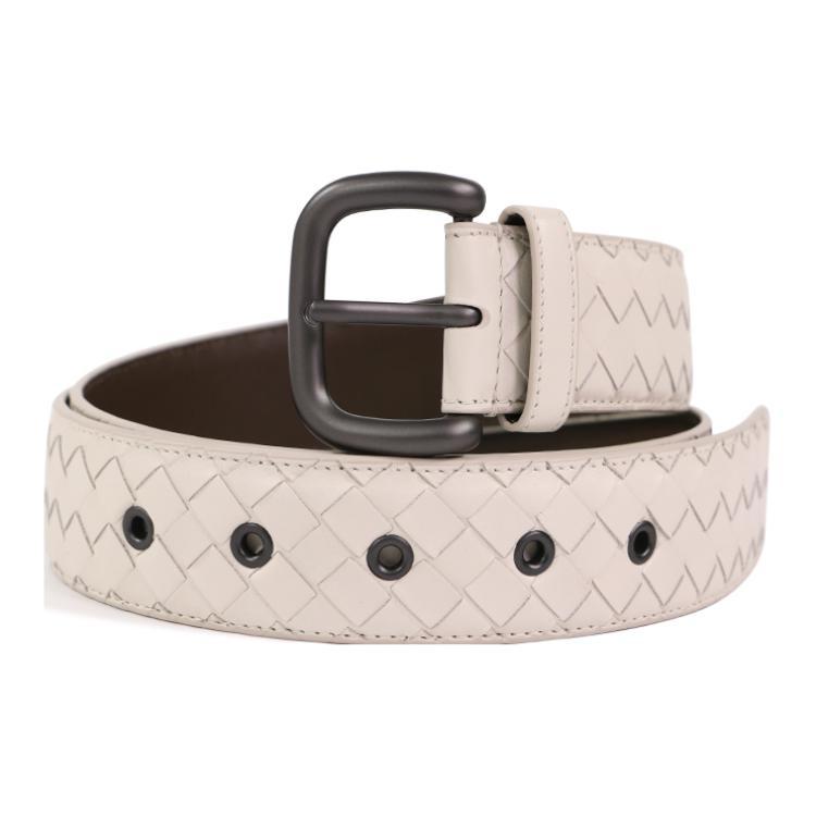 Bottega Veneta Bottega Veneta Woven Pattern Pin Buckle Leather Belts Unisex White Width: 4cm