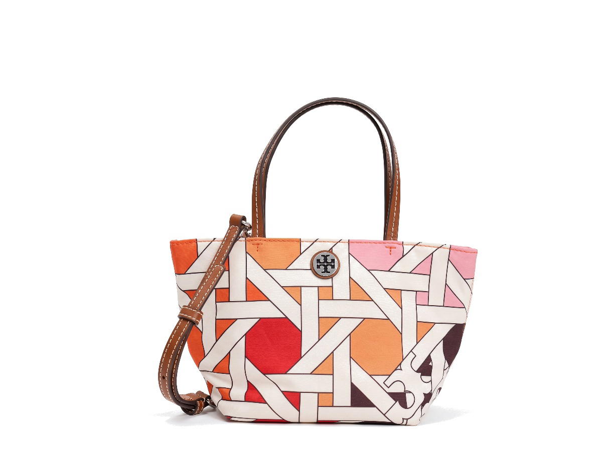 Tory Burch Tory Burch Nylon Printed Mini Tote Bag Pink Red Basketweave