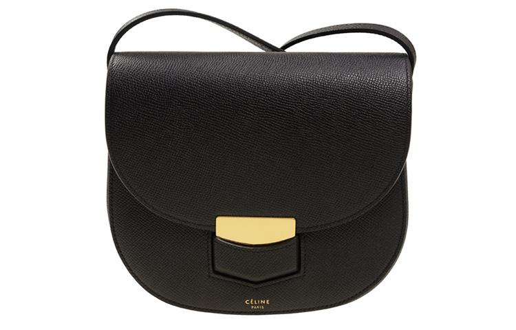 Celine Celine Calfskin Saddle Bag Shoulder Bag Crossbody Bag Small Size Women's Black