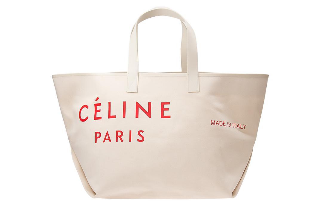 Celine Celine Canvas Tote Canvas Bag Shoulder Bag Shopping Bag Large Size Women's White