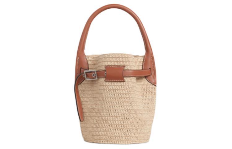 Celine Celine Raffia With Calfskin Bucket Bag Handbag Nano Women's Natural & Tan