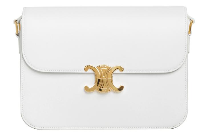 Celine Celine Triomphe Shiny Cow Leather Shoulder Bag Handbags Shoulder Bag Crossbody Bag Large Size Women's White