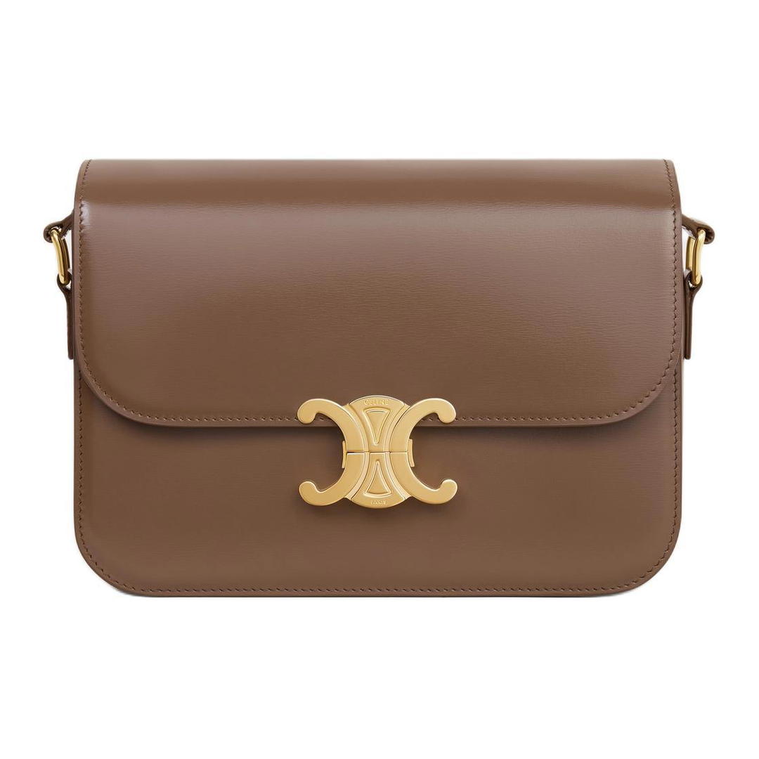 Celine Celine Calfskin Shoulder Bag Crossbody Bag Regular Women's Glazed Surface Brown