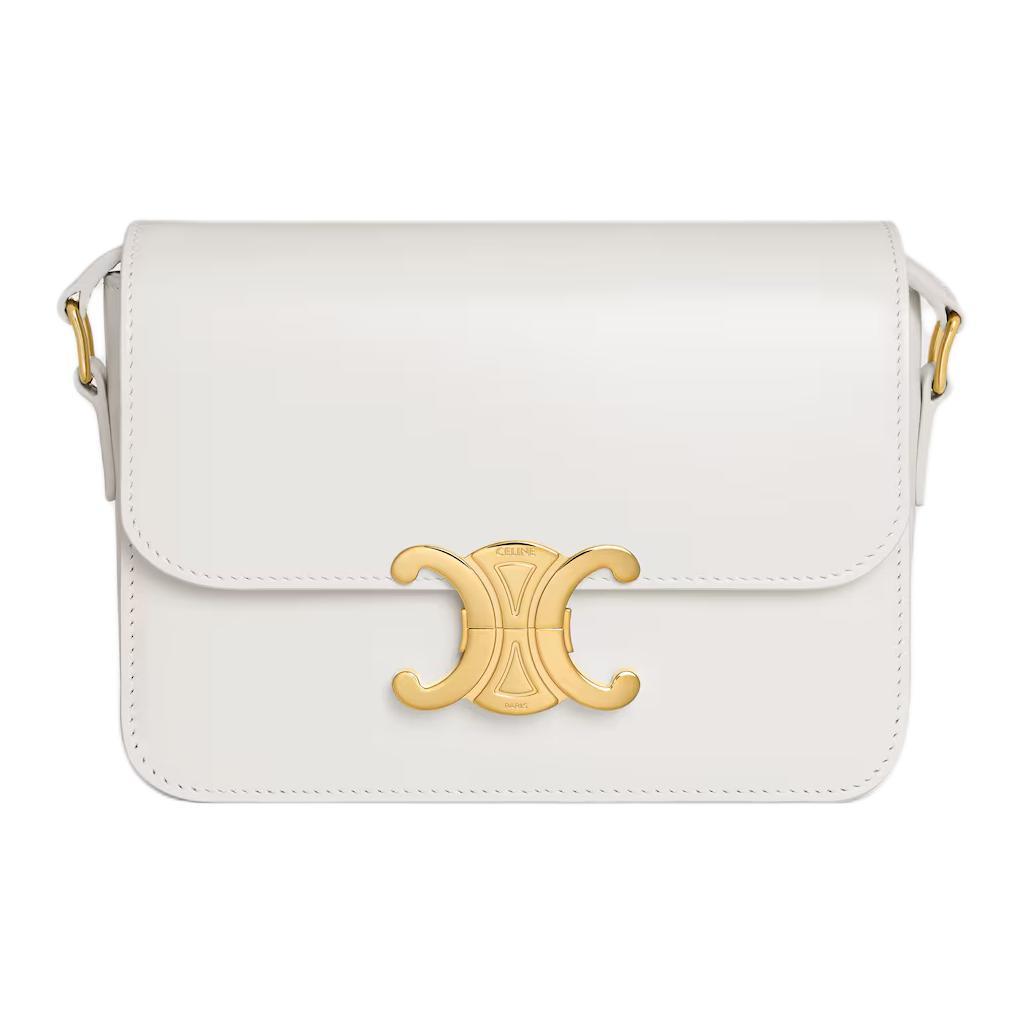 Celine Celine Triomphe Calfskin Shoulder Bag Women's White