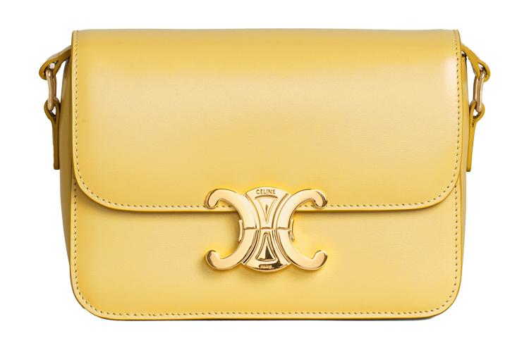 Celine Celine Triomphe Glossy Calfskin Shoulder Bag Handbag Shoulder Bag Crossbody Bag Women's Lemon Yellow