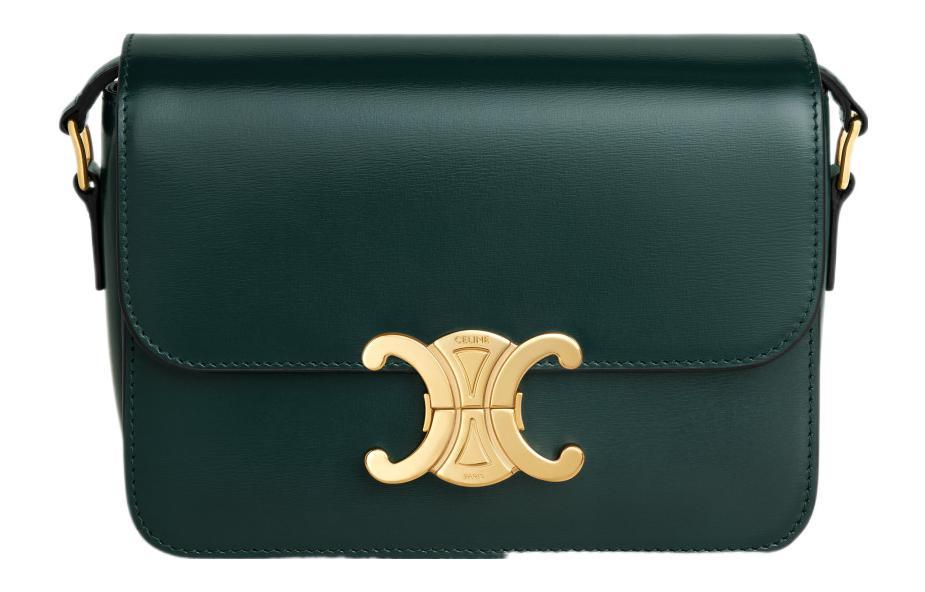 Celine Celine Triomphe Shiny Cow Leather Shoulder Bag Tofu Bag Portable Crossbody Bag Shoulder Bag Women's Amazon Green