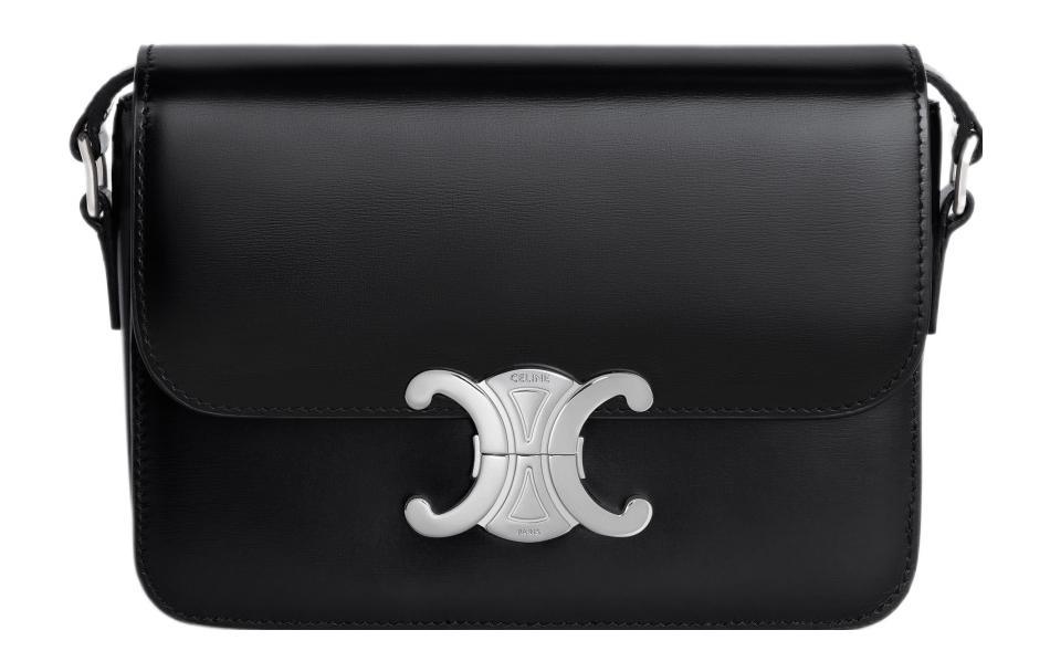 Celine Celine Triomphe Shiny Cow Leather Shoulder Bag Tofu Bag Portable Crossbody Bag Shoulder Bag Women's Black