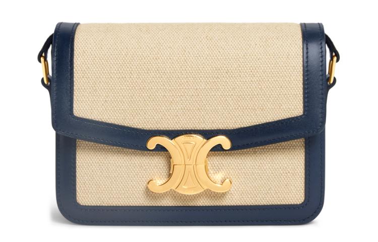 Celine Celine Triomphe Fabric Crossbody Bag Shoulder Bag Women's Vanilla & Marine Blue