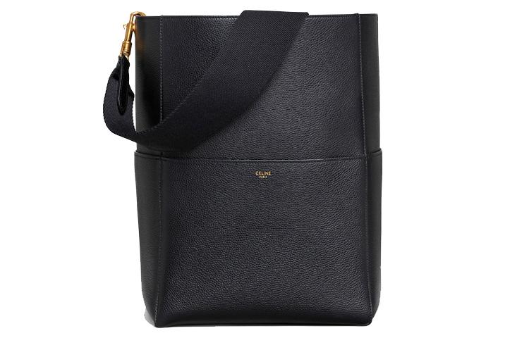 Celine Celine Sangle Soft Grained Cow Leather Bucket Bag Portable Crossbody Bag Shoulder Bag Women's Candy Color/Black