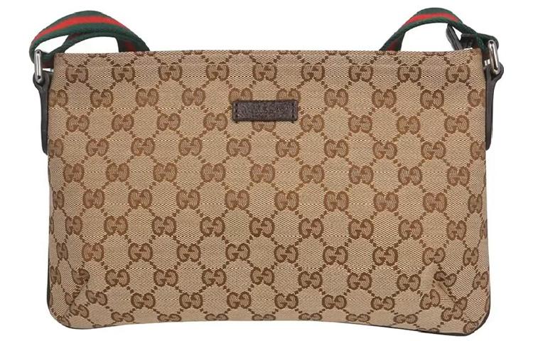 Gucci Gucci Canvas With Leather Messenger Bag Shoulder Bag Crossbody Bag Unisex Ebony & Brown