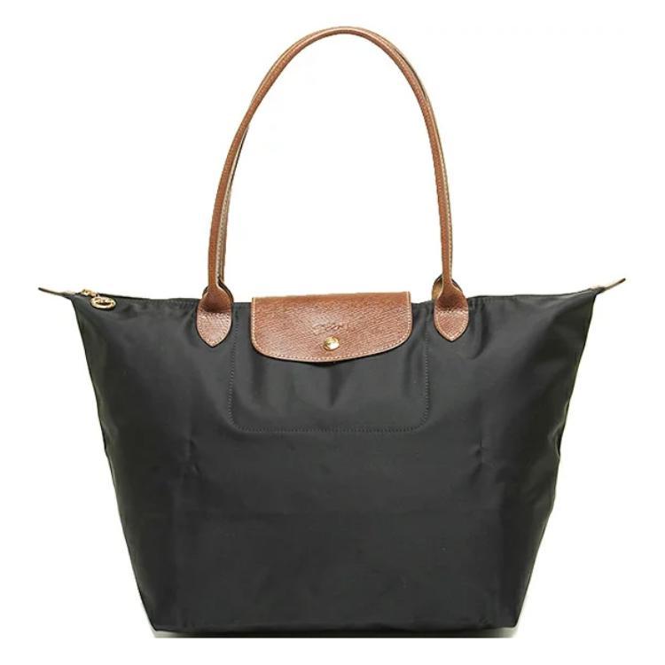 Longchamp Longchamp Le Pliage Canvas With Leather Canvas Bag Totes Shopping Bag One Shoulder Handbags Large Size Women's Black