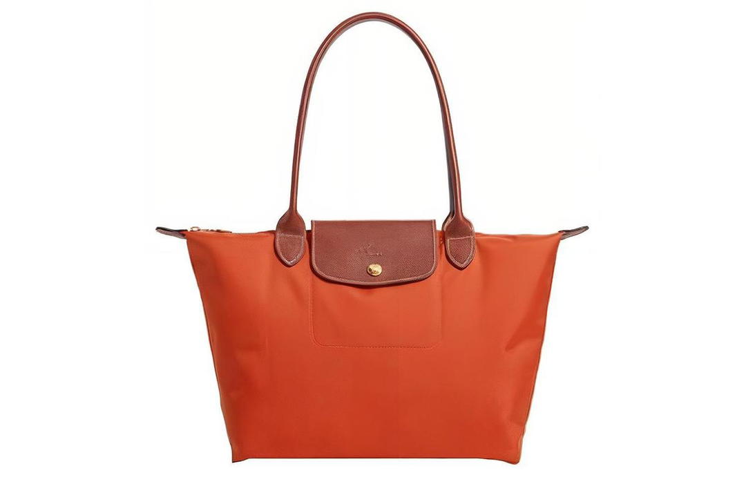 Longchamp Longchamp Le Pliage Polyamide Canvas With Leather Tote Shopping Bag One Shoulder Handbag Large Size Women's Orange