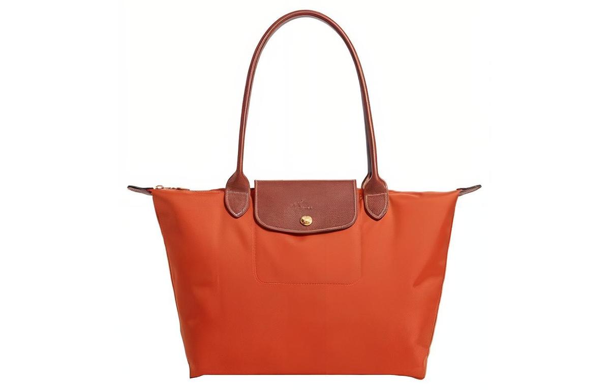 Longchamp Longchamp Le Pliage Polyamide Canvas With Leather Tote Shopping Bag One Shoulder Handbag Large Size Women's Orange