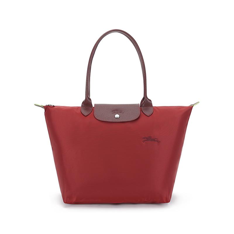 Longchamp Longchamp Le Pliage Green Recycled Canvas With Leather Trim Tote Handbag Shoulder Bag Women's Red