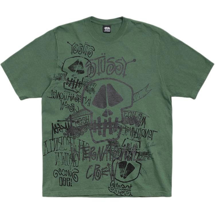 Stussy Stussy SKULLS TEE PIGMENT DYED - Green/Pine