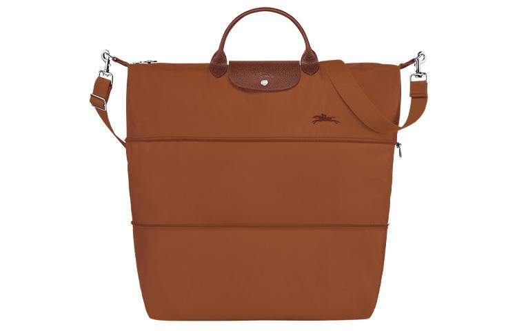 Longchamp Longchamp Le Pliage Green Cow Leather Trim Portable One Shoulder Travel Bag Large Size Women's Brown