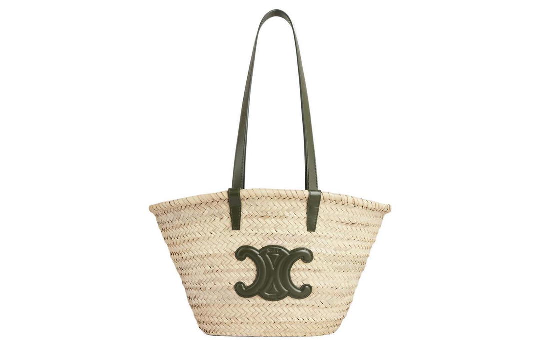 Celine Celine Triomphe Cow Leather Binding Basket Bag Large Tote Bag Shopping Bag Shoulder Bag Handbag Women's Olive Green