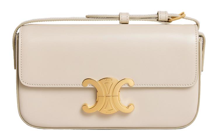 Celine CELINE Triumph Gate Triomphe Shiny Cow Leather Shoulder Bag Crossbody Bag Women's Ivory White