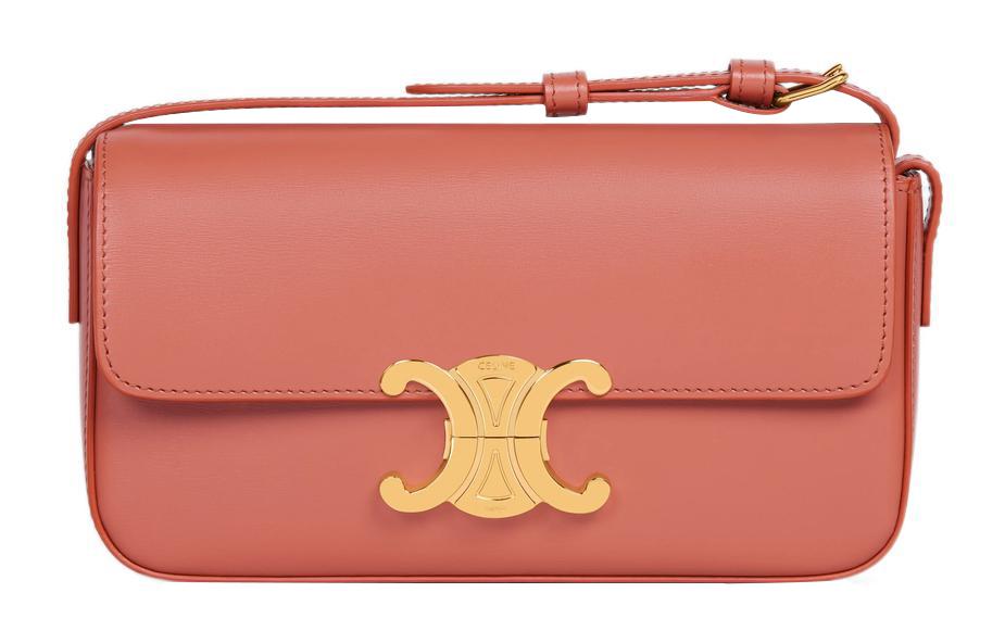 Celine Celine Triomphe Shiny Calfskin Small Square Bag Crossbody Bag Shoulder Bag Women's Red Terracotta