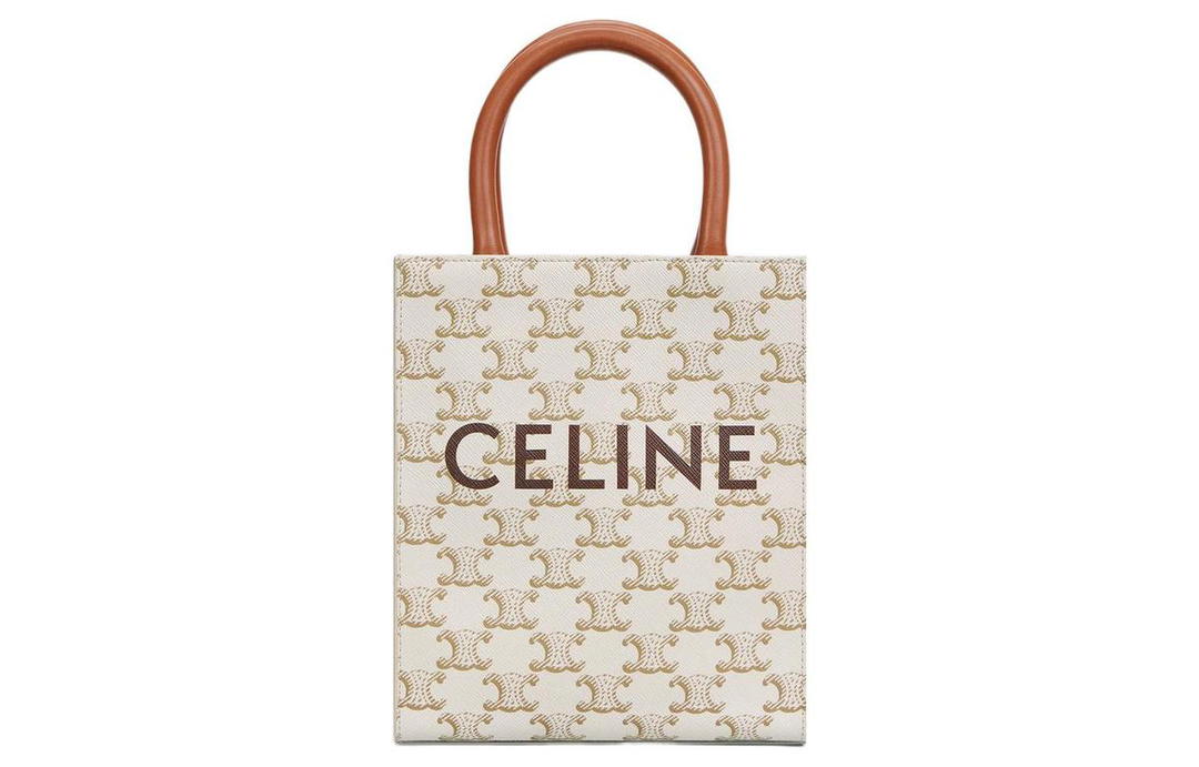 Celine Celine Mini Vertical Cabas in Triomphe Canvas and Calfskin with Celine Print White