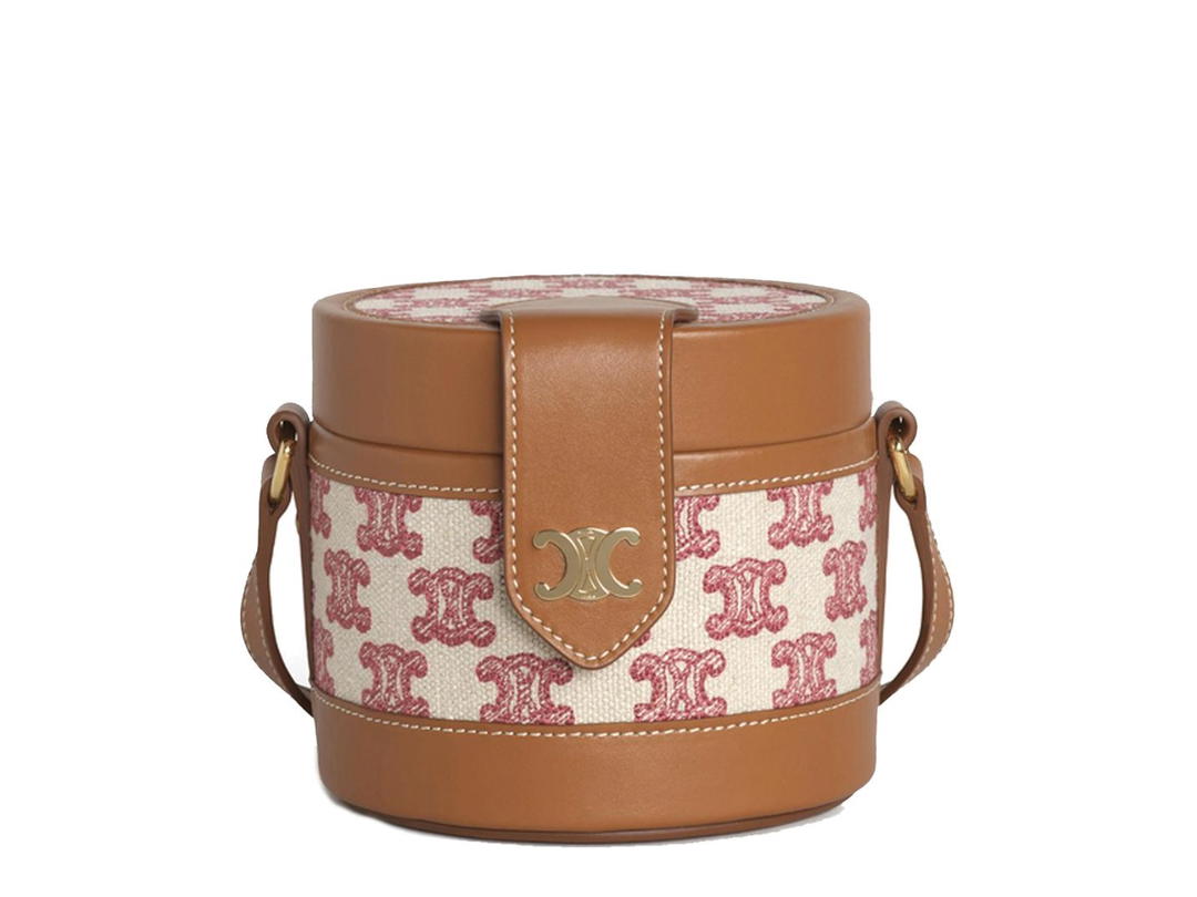 Celine Celine Small Tambour Bag In Textile With Triomphe Embroidery Vintage Pink