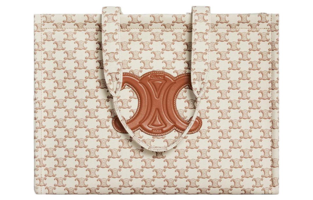 Celine Celine Triomphe Canvas With Calfskin Canvas Bag Handbags Large Size Women's White/Brown