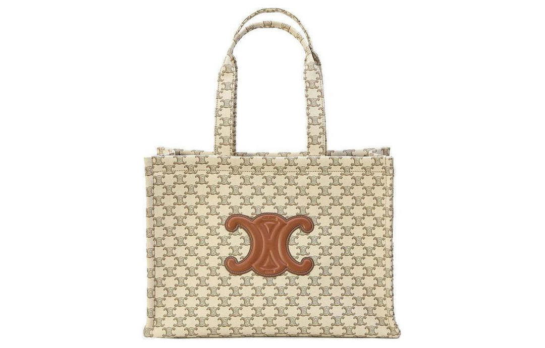 Celine Celine Cabas Canvas Handbag Large Size Women's Beige