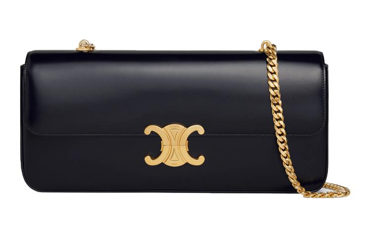 Celine Celine Triomphe Shiny Cow Leather Chain Bag, Shoulder Bag, Handbag Regular Women's Black