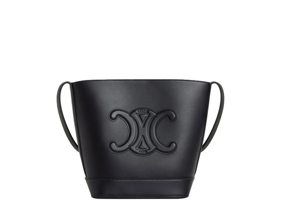 Celine CELINE Cuir Triomphe Smooth Cow Leather Bucket Bags Shoulder Bag Crossbody Bag Small Size Women's Black