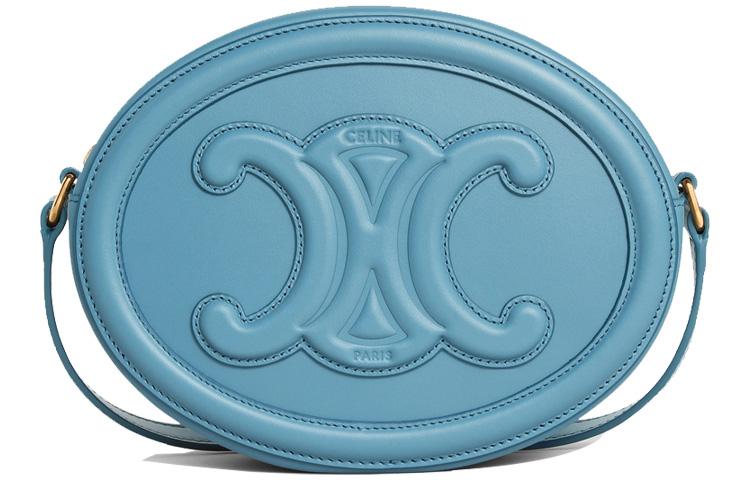 Celine CELINE Triomphe Smooth Cow Leather Mooncake Bag Shoulder Bag Crossbody Bag Medium Size Women's Denim Blue
