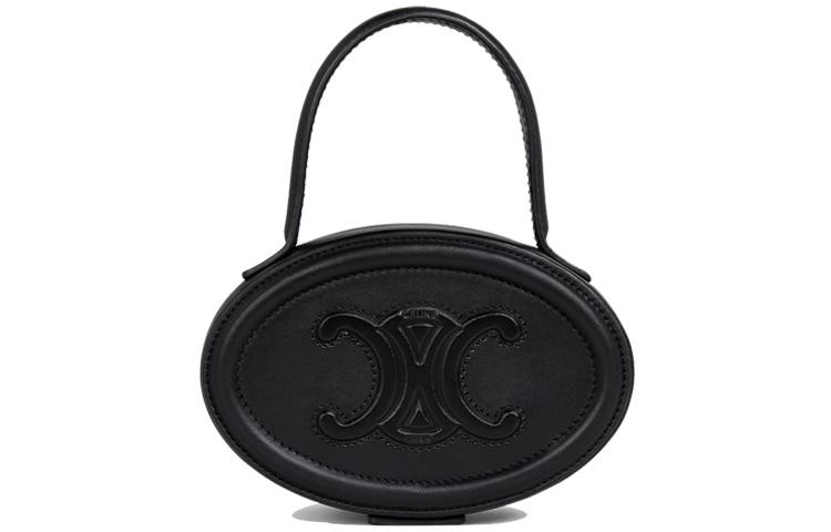 Celine Celine Cuir Triomphe Smooth Cow Leather Makeup Bags Round Cake Pouch Handbags Women's Black
