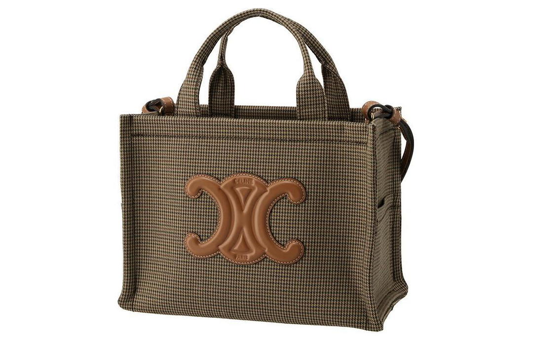 Celine Celine Textile With Calfskin Tote Bag Shopping Bag Handbag Small Size Women's Brown