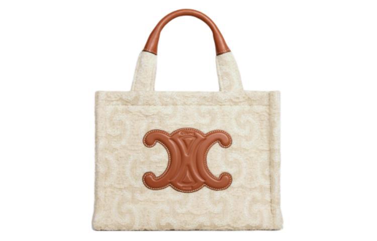 Celine Celine Cabas Thais Cow Leather Tote Bag Shopping Bag Handbag Small Size Women's Natural Color & Brown Umber