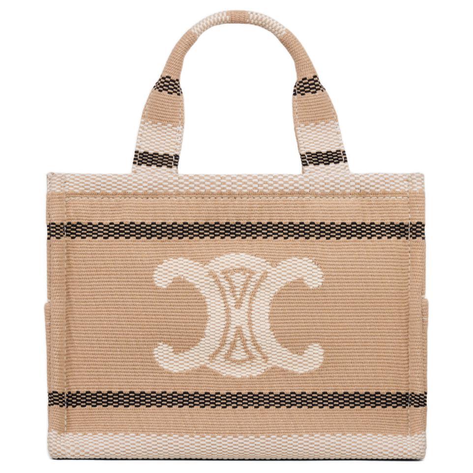 Celine Celine Cabas Thais Fabric Shoulder Bag Crossbody Bag Handbag Small Size Women's Beige & Black