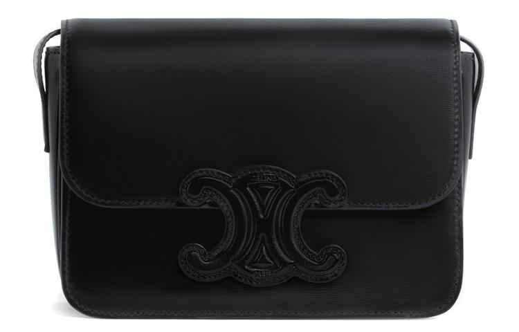 Celine Celine Triomphe Shiny Cow Leather Handbag Shoulder Bag Crossbody Bag Women's Black