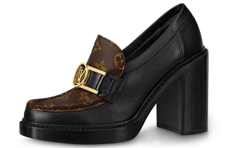 Louis Vuitton Louis Vuitton Academy Heeled Loafers 'Black With Brown Monogram' Women's