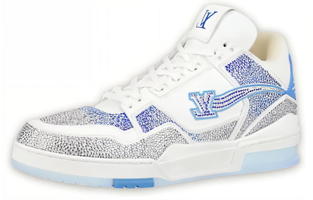 Louis Vuitton Louis Vuitton Trainer Sneakers 'White With Shiny Grey Blue Crystals'