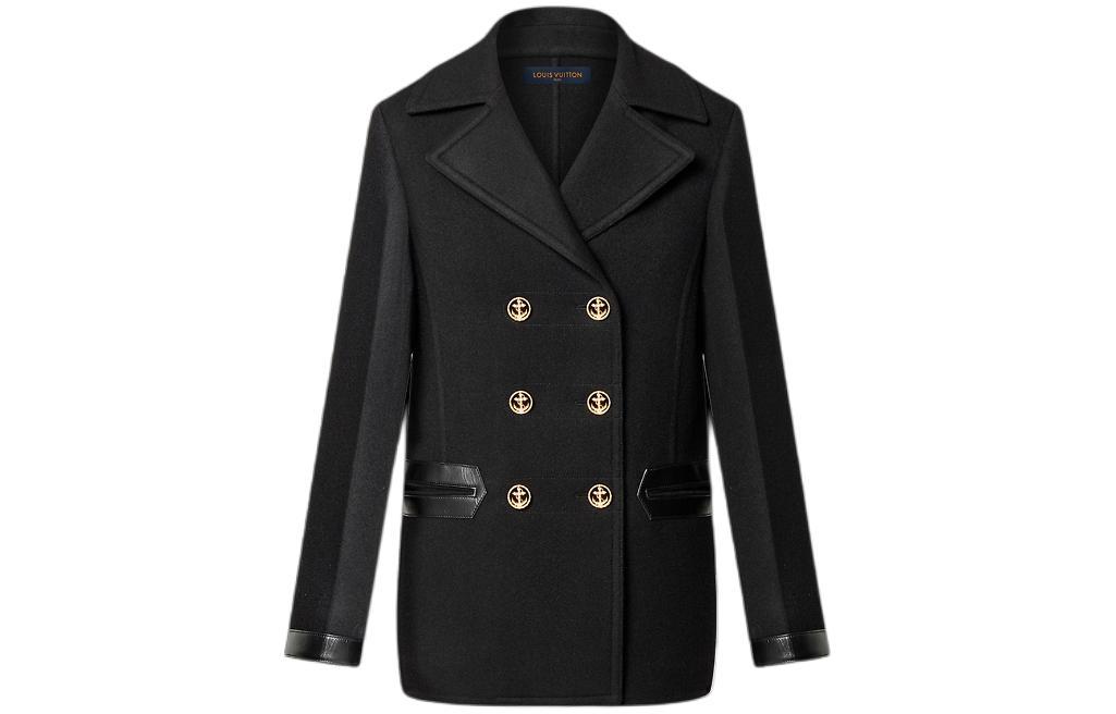 Louis Vuitton Louis Vuitton FW23 Leather Accent Double-Breasted Coat Coats Women's Dark Gray