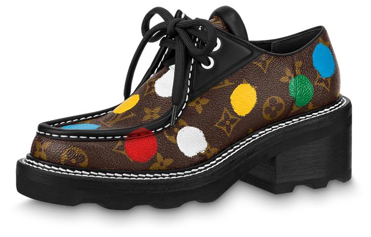 Louis Vuitton Yayoi Kusama x Louis Vuitton Beaubourg Chunky Heel Mid Low Heel Shoes Women's Brown