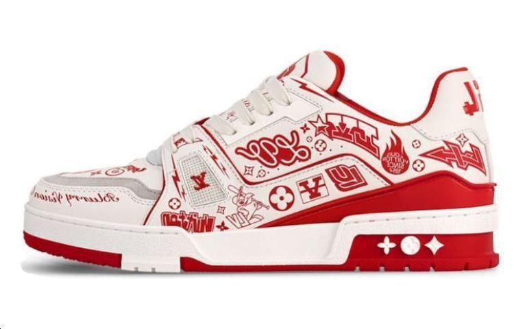 Louis Vuitton Louis Vuitton Trainer Low Top Skateboard Shoes Unisex White Red Graffiti