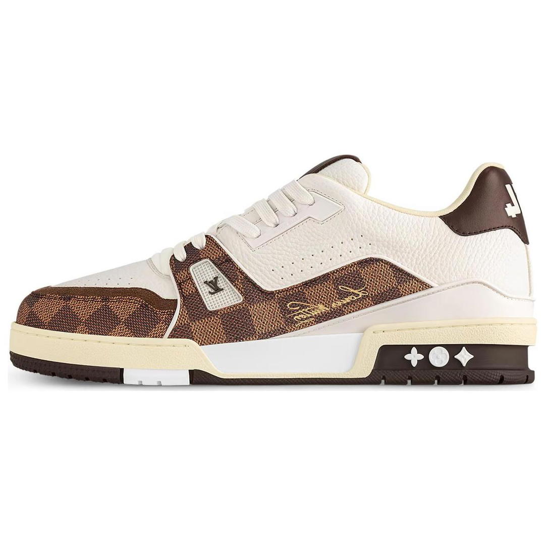 Louis Vuitton Louis Vuitton Trainer Low Top Skateboard Shoes Unisex WHITE BROWN Black