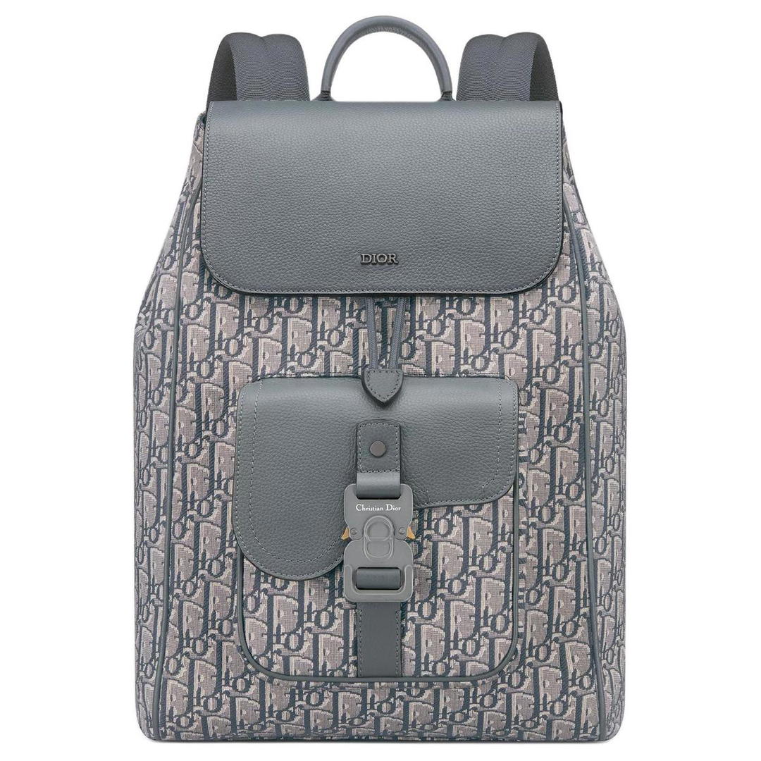 Dior Dior OBLIQUE Grained Calfskin Backpack Men Dark Gray
