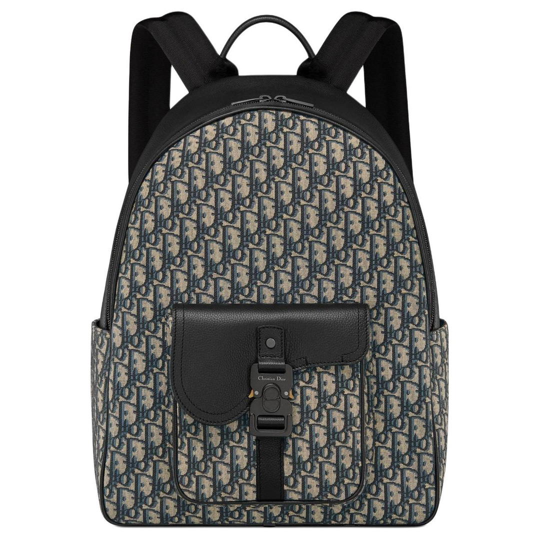 Dior Dior Saddle Oblique Jacquard Canvas With Grainy Surface Calfskin Backpack Regular Men's Beige & Black