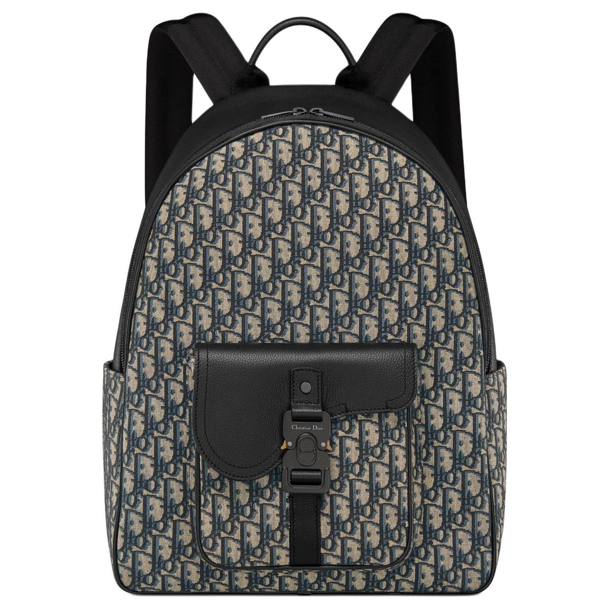 Dior Dior Saddle Oblique Jacquard Canvas With Grainy Surface Calfskin Backpack Regular Men's Beige & Black