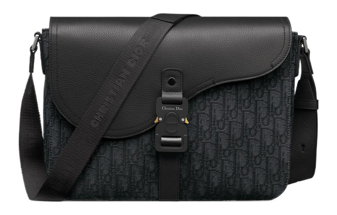 Dior Dior Oblique Printed Fabric Grain Embossed Cow Leather Saddle Messenger Bag Shoulder Bag Crossbody Bag Men's Black