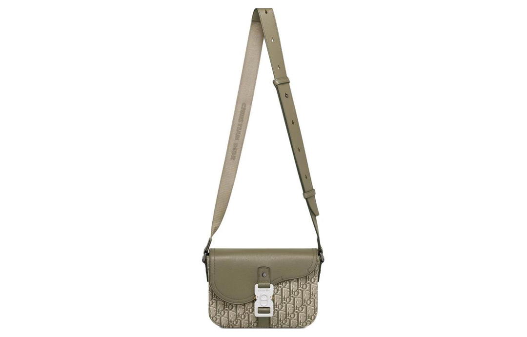 Dior Dior Oblique Print Grained Cow Leather Saddle Bag Messenger Bag Crossbody Bag Shoulder Bag Men's Khaki