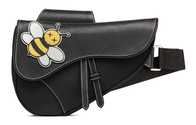 Dior Dior KAWS Collaboration Saddle Calfskin Bee Saddle Bag Fanny Pack Sling Bag Shoulder Bag Crossbody Bag Men's Black