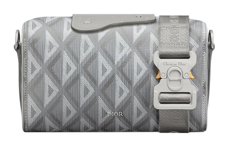Dior Dior Smooth Cow Leather Cotton Gray Canvas Portable Crossbody Bag Shoulder Bag Men's Gray