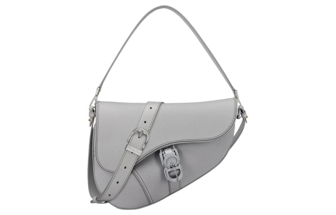 Dior Dior Saddle Grained Calfskin Saddle Bag Handbag Shoulder Bag Men's Gray