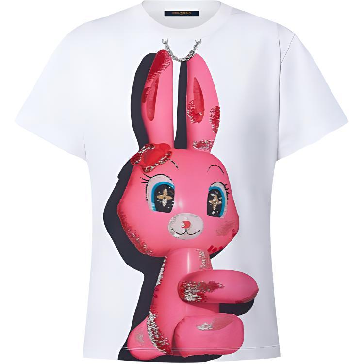 Louis Vuitton Louis Vuitton Rabbit Print Sequins Decoration Crew Neck Short-Sleeved T-Shirt Women's White